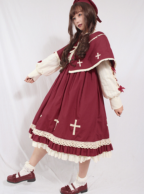 Crucifix Choir Series Sweet Lolita Long Sleeve Dress And Cloak Set