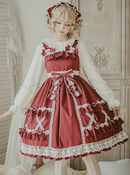 Crisp Crispy Cream Series JSK Pure Color Little High Waist Sweet Lolita Sling Dress