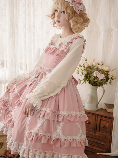 Crisp Crispy Cream Series JSK Pure Color Little High Waist Sweet Lolita Sling Dress