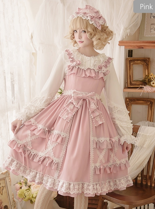 Crisp Crispy Cream Series JSK Pure Color Little High Waist Sweet Lolita Sling Dress