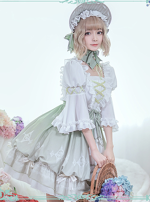 Green Light Forest Series OP Ruffle Classic Lolita Short Sleeve Dress