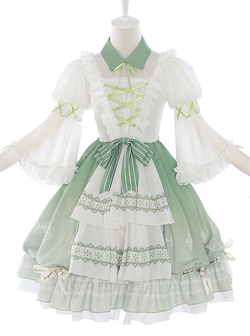 Green Light Forest Series OP Ruffle Classic Lolita Short Sleeve Dress