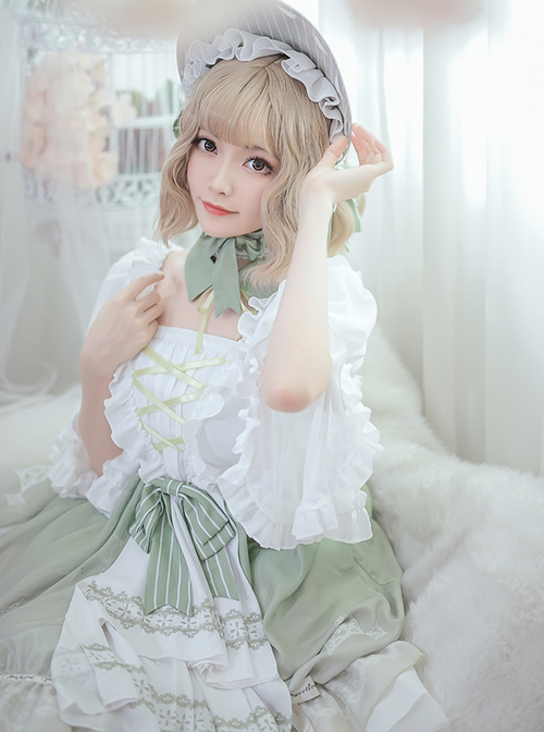 Green Light Forest Series OP Ruffle Classic Lolita Short Sleeve Dress