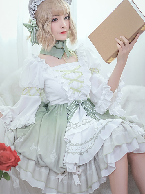 Green Light Forest Series OP Ruffle Classic Lolita Short Sleeve Dress