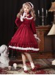 Vintage Velvet Pearl Jacquard Lace Gorgeous Back Slit Bowknot Gothic Lolita Long Sleeve Dress