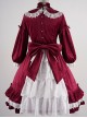 Vintage Velvet Pearl Jacquard Lace Gorgeous Back Slit Bowknot Gothic Lolita Long Sleeve Dress