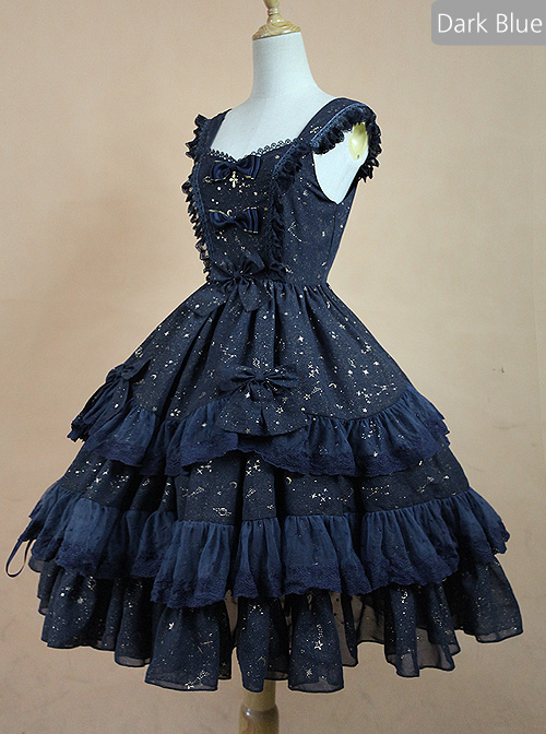 Bronzing Constellation Chiffon Bowknot Classic Lolita Sling Dress