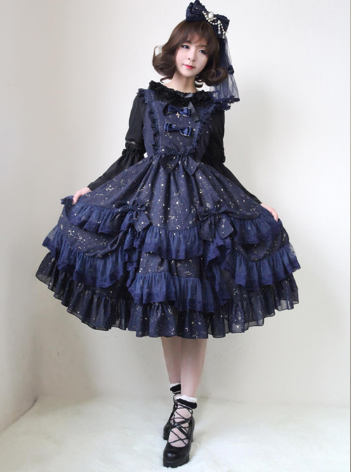 Bronzing Constellation Chiffon Bowknot Classic Lolita Sling Dress