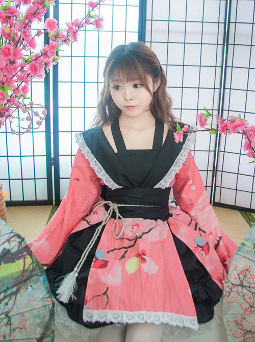 Lace Collar Bowknot Cherry Blossoms Sweet Lolita Kimono