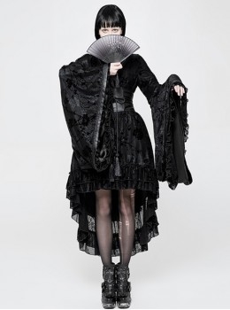 Black Flocking Printing Gothic Lolita Kimono Dress