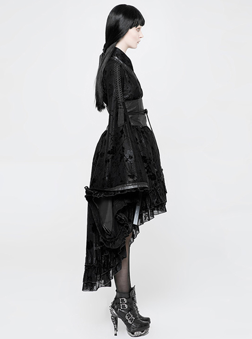 Black Flocking Printing Gothic Lolita Kimono Dress