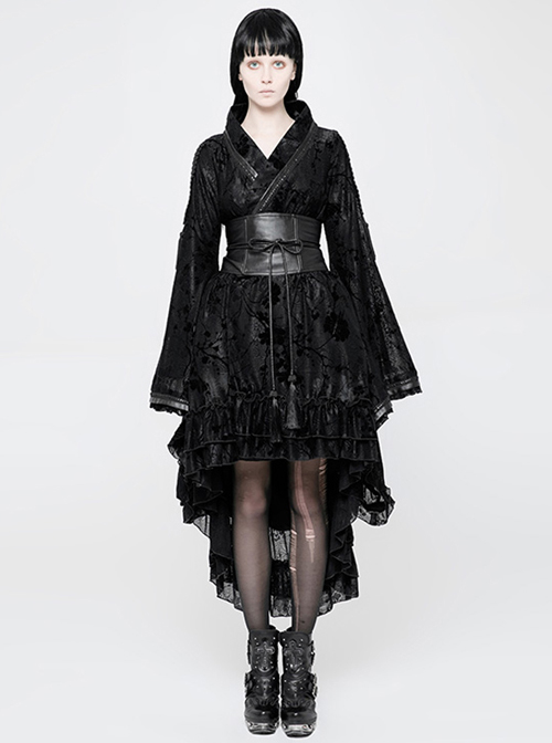 Black Flocking Printing Gothic Lolita Kimono Dress