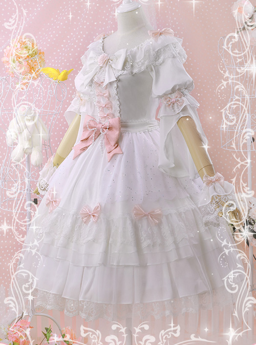 Elegant Pink Bowknot White Classic Lolita Wedding Dress