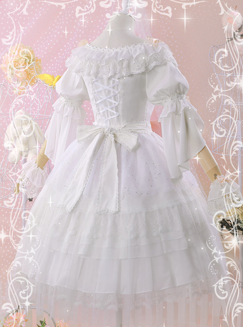 Elegant Pink Bowknot White Classic Lolita Wedding Dress