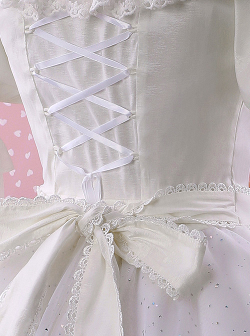 Elegant Pink Bowknot White Classic Lolita Wedding Dress