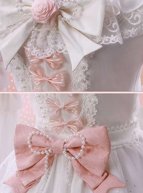 Elegant Pink Bowknot White Classic Lolita Wedding Dress