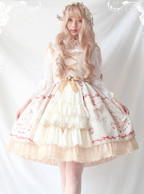 Alice Girl Lolita Chandelier Handle Lace Ruffled Open Jsk Sling Dress