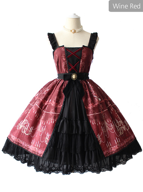 Alice Girl Lolita Chandelier Handle Lace Ruffled Open Jsk Sling Dress