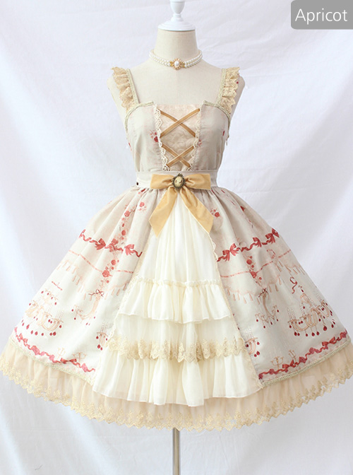 Alice Girl Lolita Chandelier Handle Lace Ruffled Open Jsk Sling Dress