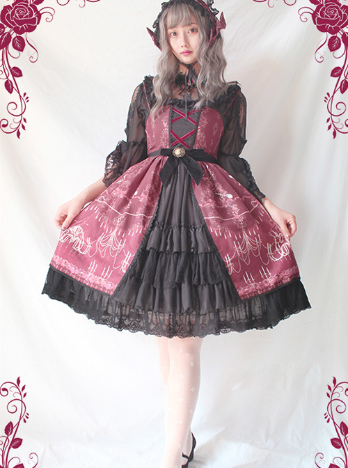 Alice Girl Lolita Chandelier Handle Lace Ruffled Open Jsk Sling Dress
