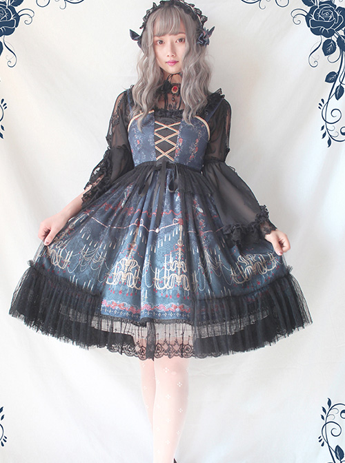 Alice Girl Lolita Chandelier Handle Lace Ruffled Open Jsk Sling Dress