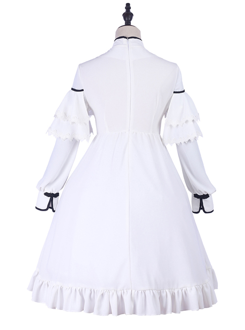 Chinese Style Black Printing Classic Lolita White Long Sleeve Dress Set