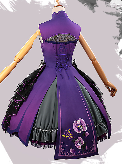 Phalaenopsis Embroidery Purple Chinese Style Classic Lolita Sleeveless Dress