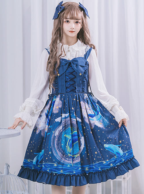 Nebula Whale Series JSK Classic Lolita Blue Sling Dress