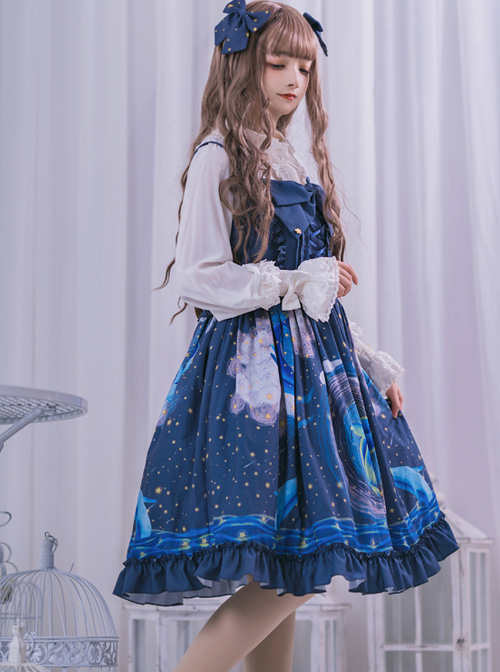 Nebula Whale Series JSK Classic Lolita Blue Sling Dress