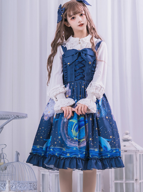 Nebula Whale Series JSK Classic Lolita Blue Sling Dress