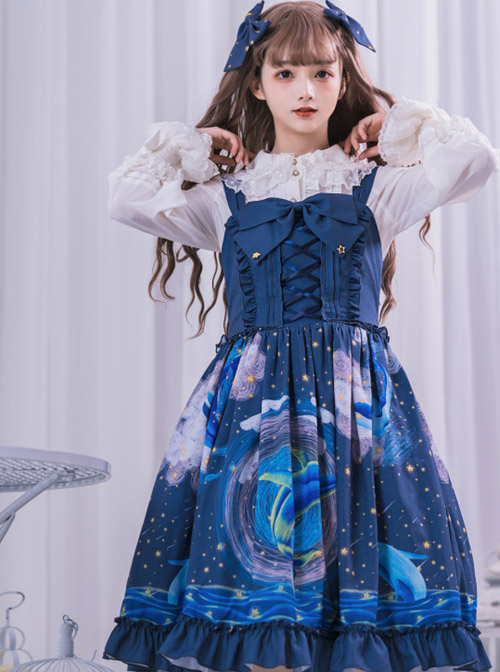 Nebula Whale Series JSK Classic Lolita Blue Sling Dress