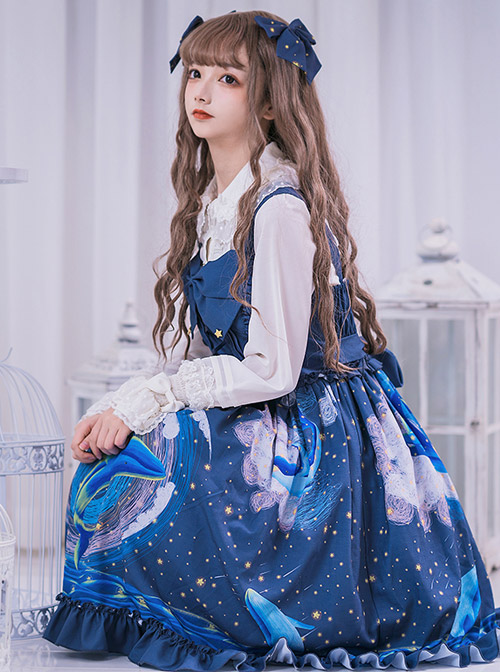 Nebula Whale Series JSK Classic Lolita Blue Sling Dress