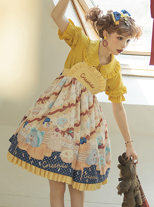 Cute Hamster Printing Yellow JSK Sweet Lolita Sling Dress