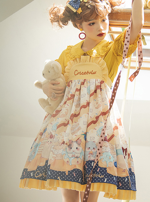 Cute Hamster Printing Yellow JSK Sweet Lolita Sling Dress