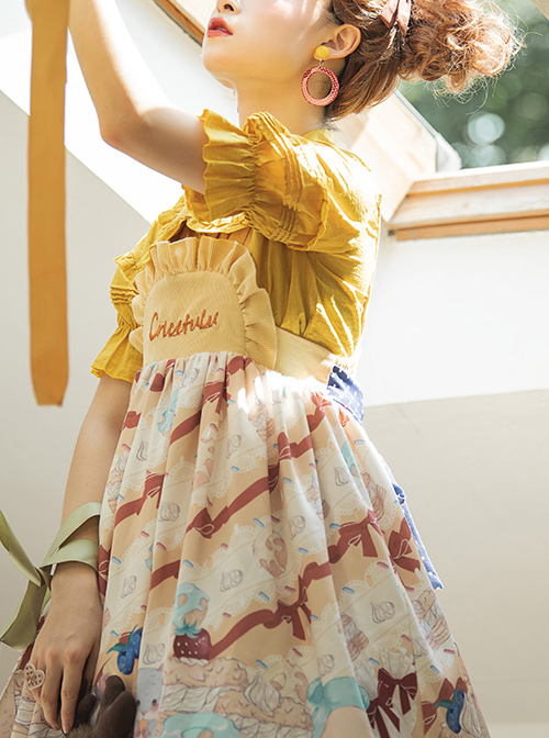 Cute Hamster Printing Yellow JSK Sweet Lolita Sling Dress