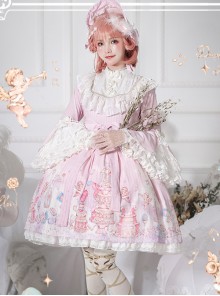 November's ode Series OP Cute Printing Sweet Lolita Trumpet Sleeve Dress