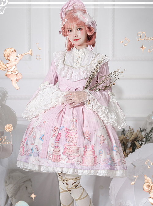 November's ode Series OP Cute Printing Sweet Lolita Trumpet Sleeve Dress