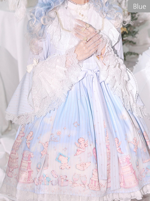 November's ode Series OP Cute Printing Sweet Lolita Trumpet Sleeve Dress