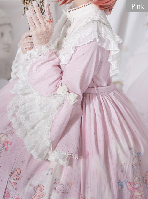 November's ode Series OP Cute Printing Sweet Lolita Trumpet Sleeve Dress