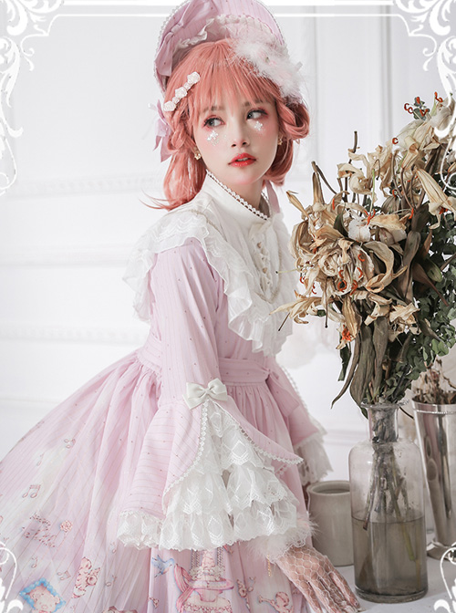 November's ode Series OP Cute Printing Sweet Lolita Trumpet Sleeve Dress