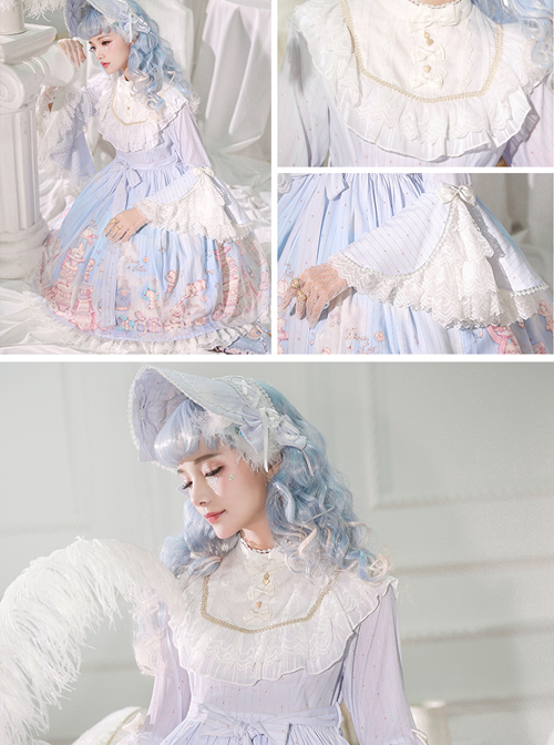 November's ode Series OP Cute Printing Sweet Lolita Trumpet Sleeve Dress