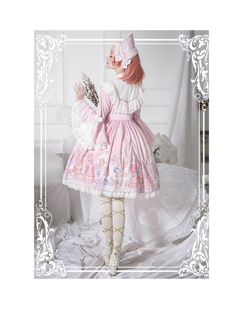 November's ode Series OP Cute Printing Sweet Lolita Trumpet Sleeve Dress