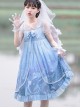 Ocean Series Whale And Jellyfish Printing Classic Lolita Blue Sling Dress