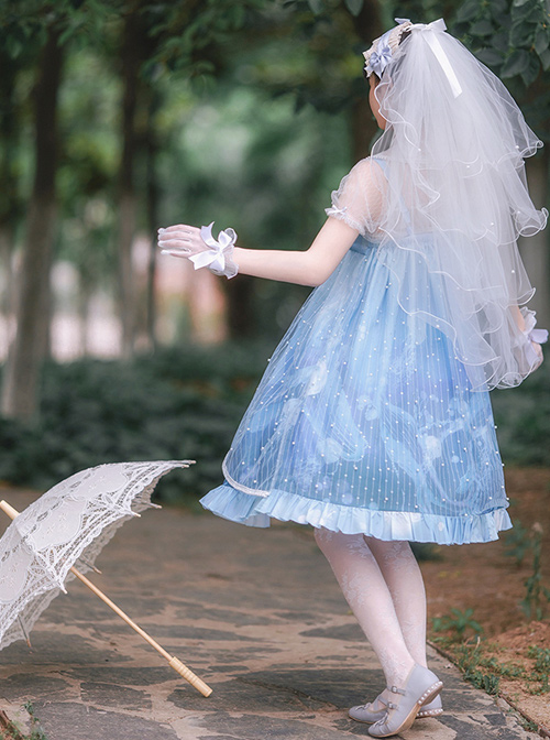 Ocean Series Whale And Jellyfish Printing Classic Lolita Blue Sling Dress