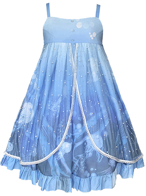 Ocean Series Whale And Jellyfish Printing Classic Lolita Blue Sling Dress