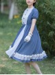 White Lace Ruffle Hem Blue Elegant OP Classic Lolita Short Sleeve Dress