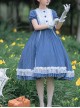 White Lace Ruffle Hem Blue Elegant OP Classic Lolita Short Sleeve Dress