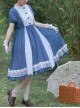White Lace Ruffle Hem Blue Elegant OP Classic Lolita Short Sleeve Dress