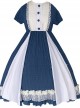 White Lace Ruffle Hem Blue Elegant OP Classic Lolita Short Sleeve Dress