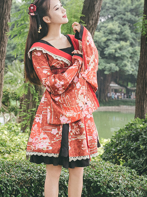 Cherry Blossoms Printing Japanese-style Sweet Lolita Improved Kimono